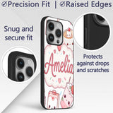 Cute Strawberry Cat Coffee Cups White Kawaii Custom Name Protective Phone Case Mobile Cover Durable Everyday Smartphone Shock Resistant