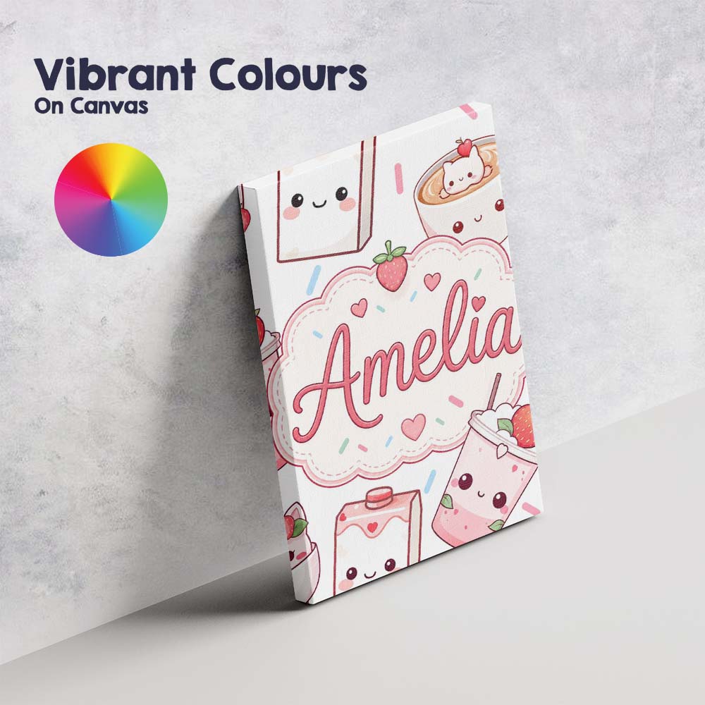 Personalised Name Cute Strawberry Cat Custom Modern Room Accent Creative Decorator Style Canvas Wall Art Print Decor Picture Ready to Hang