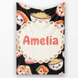 Cute Kawaii Sushi Rice Noodles Bowl Food Black Seamless Pattern Name  Personalised Custom Name Super Soft Fleece Blanket Bed Sofa Throw