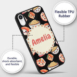 Cute Kawaii Sushi Rice Noodles Bowl Food Black Custom Name Protective Phone Case Mobile Cover Durable Everyday Smartphone Shock Resistant
