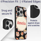 Cute Kawaii Sushi Rice Noodles Bowl Food Black Custom Name Protective Phone Case Mobile Cover Durable Everyday Smartphone Shock Resistant