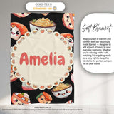 Cute Kawaii Sushi Rice Noodles Bowl Food Black Seamless Pattern Name  Personalised Custom Name Super Soft Fleece Blanket Bed Sofa Throw