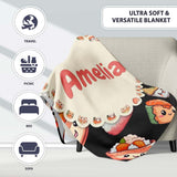 Cute Kawaii Sushi Rice Noodles Bowl Food Black Seamless Pattern Name  Personalised Custom Name Super Soft Fleece Blanket Bed Sofa Throw
