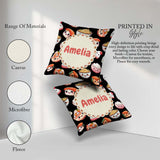 Custom Name Cute Kawaii Sushi Rice Bowl Food Black Seamless Name Square Filled Cushion Throw Pillow Sofa Bed Home Decor Zip Washable UK Made