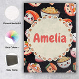 Personalised Name Cute Kawaii Sushi Rice Custom  Unique Gift Idea Elegant Feature Canvas Wall Art Print Decor Picture Ready to Hang