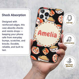 Cute Kawaii Sushi Rice Noodles Bowl Food Black Custom Name Protective Phone Case Mobile Cover Durable Everyday Smartphone Shock Resistant