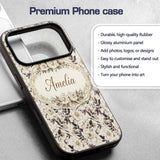 Elegant Monochrome Floral Vintage Printed Design Custom Name Protective Phone Case Mobile Cover Durable Everyday Smartphone Shock Resistant