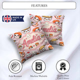 Custom Name Cute Kawaii Sushi Rice Bowls and Characters Seamless Square Filled Cushion Throw Pillow Sofa Bed Home Decor Zip Washable UK Made