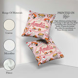 Custom Name Cute Kawaii Sushi Rice Bowls and Characters Seamless Square Filled Cushion Throw Pillow Sofa Bed Home Decor Zip Washable UK Made