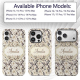 Elegant Monochrome Floral Vintage Printed Design Custom Name Protective Phone Case Mobile Cover Durable Everyday Smartphone Shock Resistant