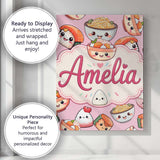 Personalised Name Kawaii Sushi Rice Bowls Custom  Unique Gift Idea Elegant Feature Canvas Wall Art Print Decor Picture Ready to Hang