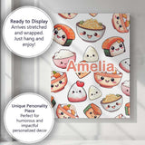 Personalised Name Kawaii Sushi Rice Bowls Custom  Unique Gift Idea Elegant Feature Canvas Wall Art Print Decor Picture Ready to Hang