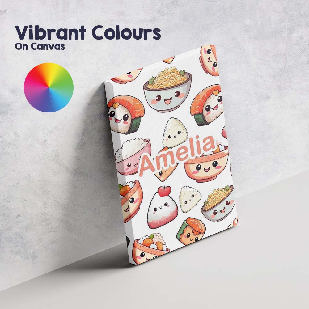 Personalised Name Kawaii Sushi Rice Bowls Custom  Unique Gift Idea Elegant Feature Canvas Wall Art Print Decor Picture Ready to Hang