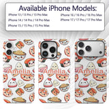 Kawaii Sushi Rice Bowls and Noodles Characters Custom Name Protective Phone Case Mobile Cover Durable Everyday Smartphone Shock Resistant