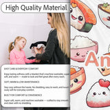 Kawaii Sushi Rice Bowls and Noodles Characters White Seamless  Personalised Custom Name Super Soft Fleece Blanket Bed Sofa Throw