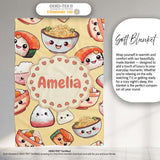 Kawaii Sushi Rice Bowls and Noodles Characters Yellow Seamless  Personalised Custom Name Super Soft Fleece Blanket Bed Sofa Throw