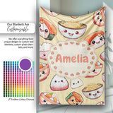 Kawaii Sushi Rice Bowls and Noodles Characters Yellow Seamless  Personalised Custom Name Super Soft Fleece Blanket Bed Sofa Throw
