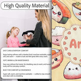 Kawaii Sushi Rice Bowls and Noodles Characters Yellow Seamless  Personalised Custom Name Super Soft Fleece Blanket Bed Sofa Throw