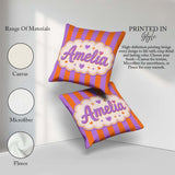 Custom Name Abstract Wavy Orange Purple Stripes Seamless Pattern Square Filled Cushion Throw Pillow Sofa Bed Home Decor Zip Washable UK Made