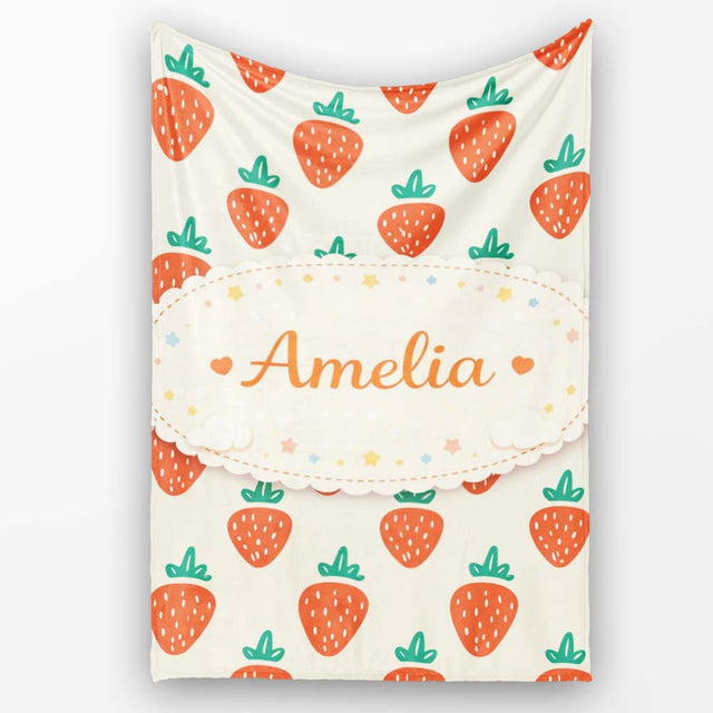 Cute Strawberry Minimal Fruit Seamless Pattern Beautiful Coffee Cup  Personalised Custom Name Super Soft Fleece Blanket Bed Sofa Throw