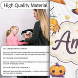 Cute Halloween Witch Pumpkin Candle and Spider Kawaii Seamless  Personalised Custom Name Super Soft Fleece Blanket Bed Sofa Throw