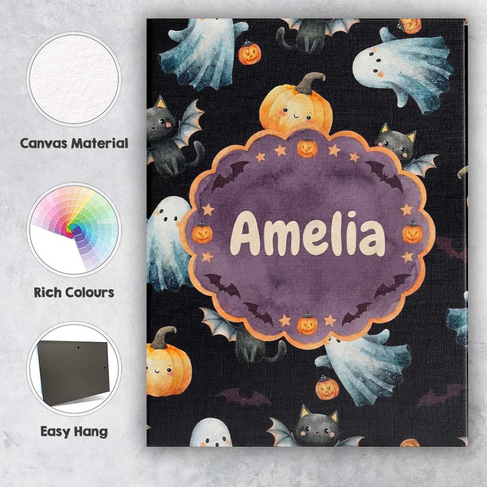 Personalised Name Cute Watercolor Ghost Custom  Modern Room Accent Elegant Feature Canvas Wall Art Print Decor Picture Ready to Hang