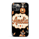 Cute Watercolor Bat Pumpkin and Stars Halloween Custom Name Protective Phone Case Mobile Cover Durable Everyday Smartphone Shock Resistant