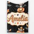 Cute Watercolor Bat Pumpkin and Stars Halloween Seamless Pattern  Personalised Custom Name Super Soft Fleece Blanket Bed Sofa Throw