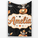 Cute Watercolor Bat Pumpkin and Stars Halloween Seamless Pattern  Personalised Custom Name Super Soft Fleece Blanket Bed Sofa Throw