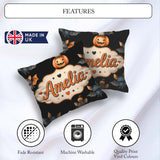 Custom Name Watercolor Bat Pumpkin and Stars Halloween Seamless Square Filled Cushion Throw Pillow Sofa Bed Home Decor Zip Washable UK Made