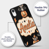 Cute Watercolor Bat Pumpkin and Stars Halloween Custom Name Protective Phone Case Mobile Cover Durable Everyday Smartphone Shock Resistant