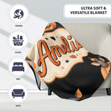 Cute Watercolor Bat Pumpkin and Stars Halloween Seamless Pattern  Personalised Custom Name Super Soft Fleece Blanket Bed Sofa Throw