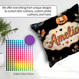 Custom Name Watercolor Bat Pumpkin and Stars Halloween Seamless Square Filled Cushion Throw Pillow Sofa Bed Home Decor Zip Washable UK Made