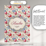 Classic Vintage Rose Garden Floral Seamless Pattern Red Blue Beige  Personalised Custom Name Super Soft Fleece Blanket Bed Sofa Throw