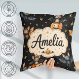 Custom Name Cute Halloween Bats and Pumpkins with Stars Seamless Square Filled Cushion Throw Pillow Sofa Bed Home Decor Zip Washable UK Made