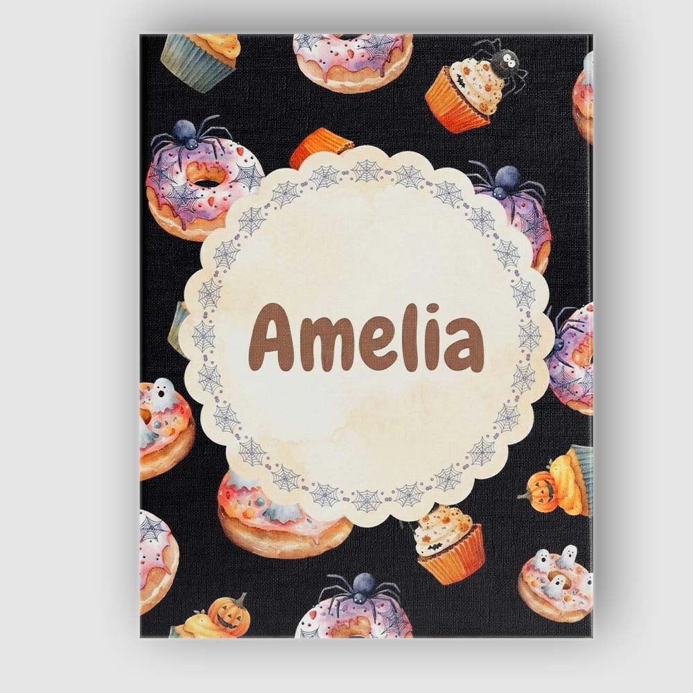 Personalised Name Cute Halloween Donuts Custom  Modern Room Accent Elegant Feature Canvas Wall Art Print Decor Picture Ready to Hang