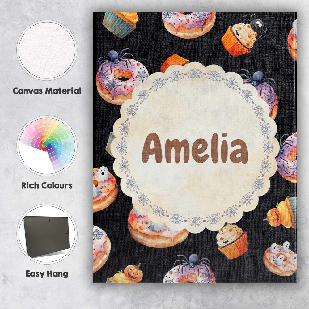 Personalised Name Cute Halloween Donuts Custom  Modern Room Accent Elegant Feature Canvas Wall Art Print Decor Picture Ready to Hang