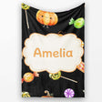 Cute Autumn Pumpkins Candy and Lollipops Watercolor Seamless  Personalised Custom Name Super Soft Fleece Blanket Bed Sofa Throw