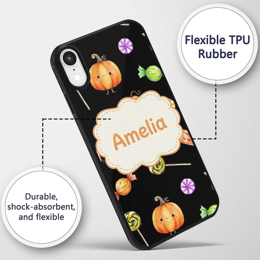 Cute Autumn Pumpkins Candy and Printed Design Custom Name Protective Phone Case Mobile Cover Durable Everyday Smartphone Shock Resistant