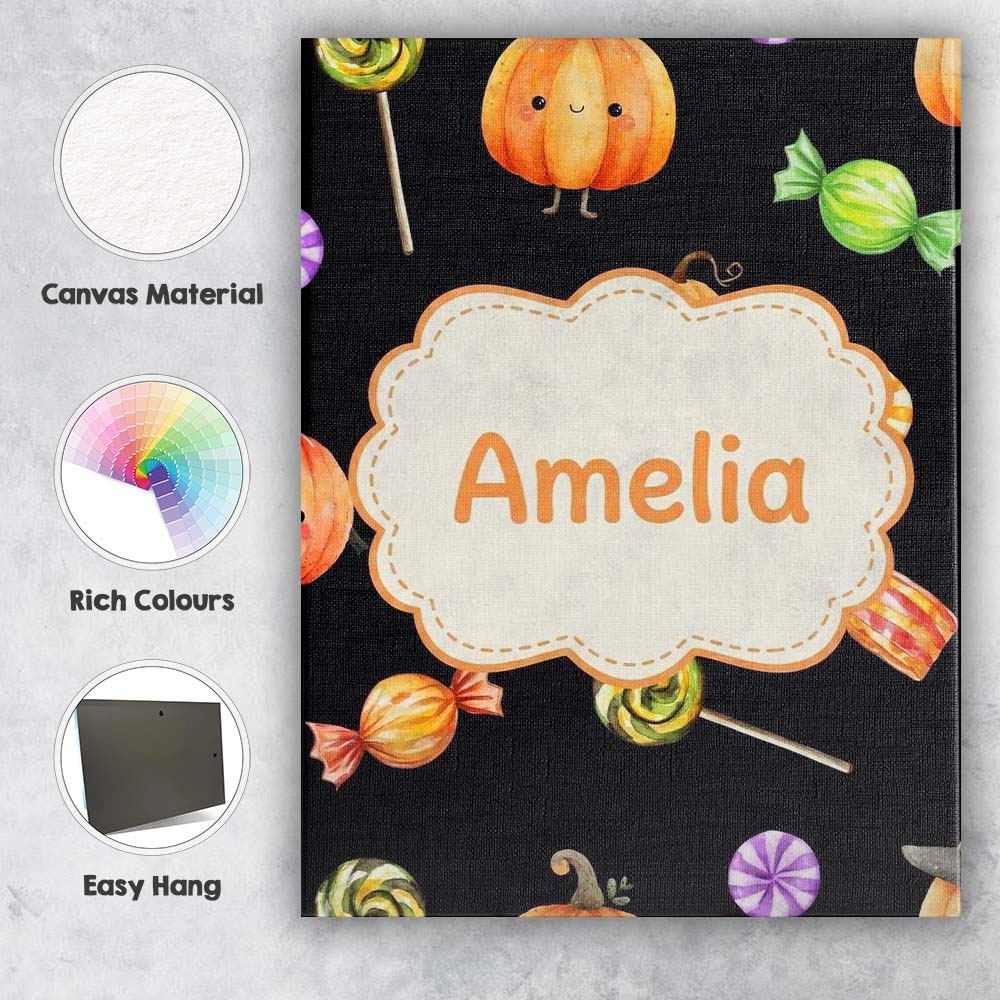 Personalised Name Cute Autumn Pumpkins Custom  Modern Room Accent Elegant Feature Canvas Wall Art Print Decor Picture Ready to Hang