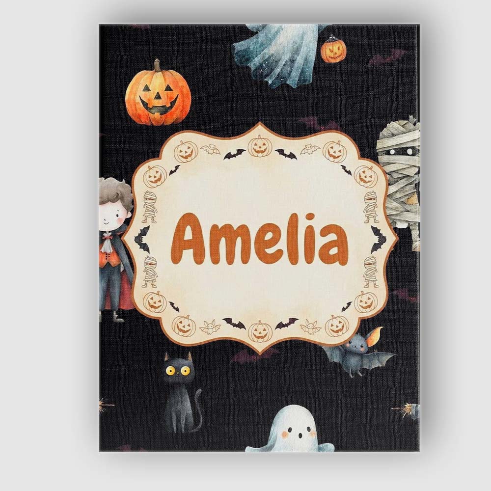 Personalised Name Cute Halloween Zombie Custom  Modern Room Accent Elegant Feature Canvas Wall Art Print Decor Picture Ready to Hang