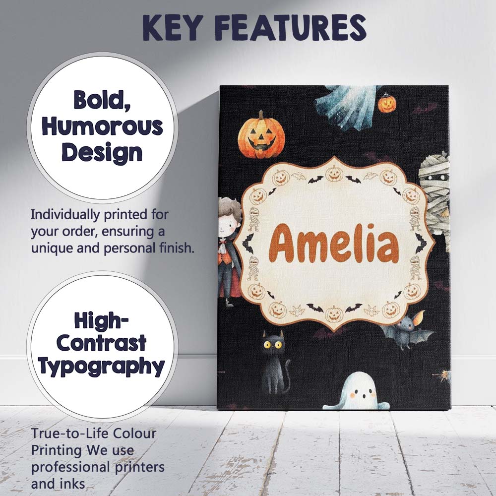Personalised Name Cute Halloween Zombie Custom  Modern Room Accent Elegant Feature Canvas Wall Art Print Decor Picture Ready to Hang