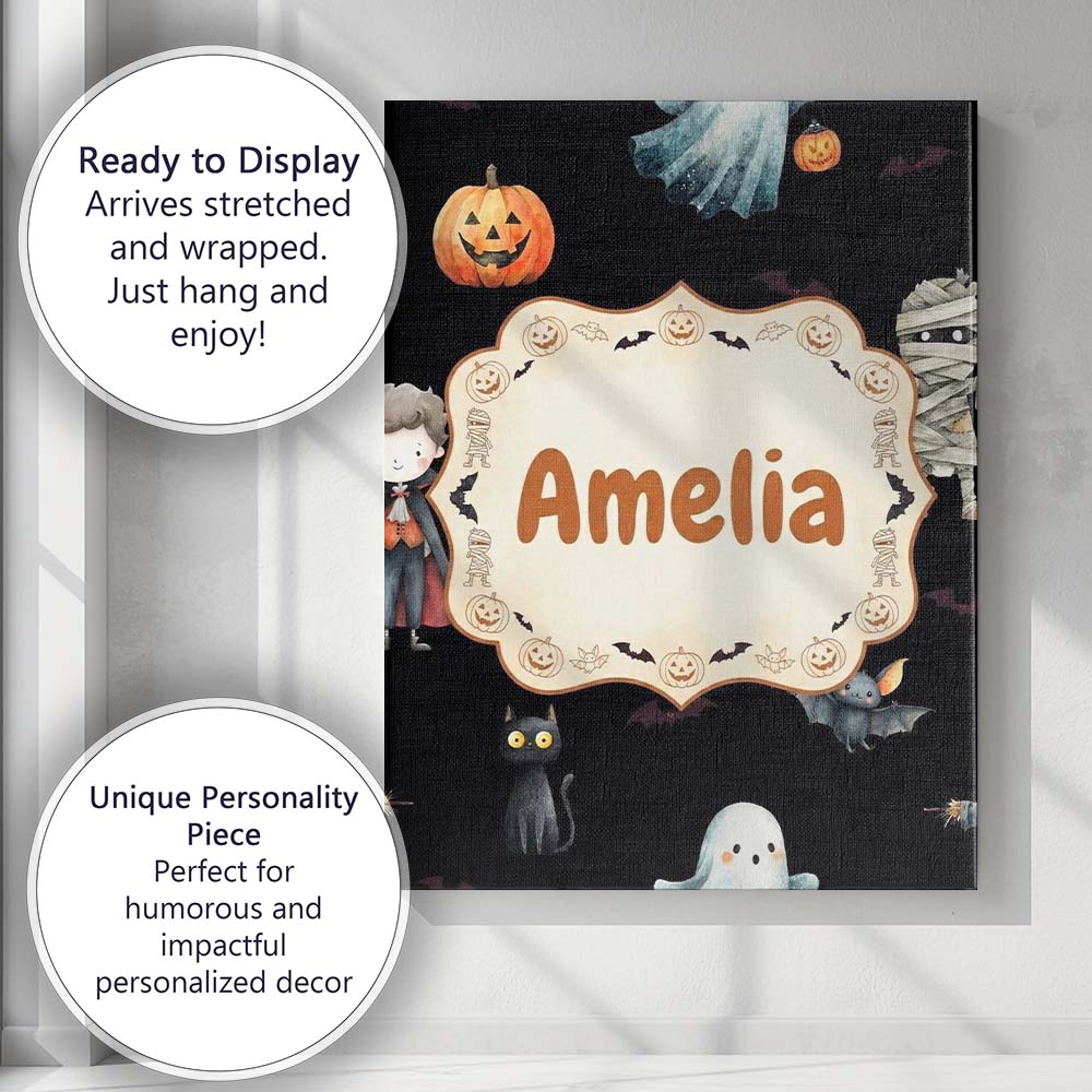 Personalised Name Cute Halloween Zombie Custom  Modern Room Accent Elegant Feature Canvas Wall Art Print Decor Picture Ready to Hang