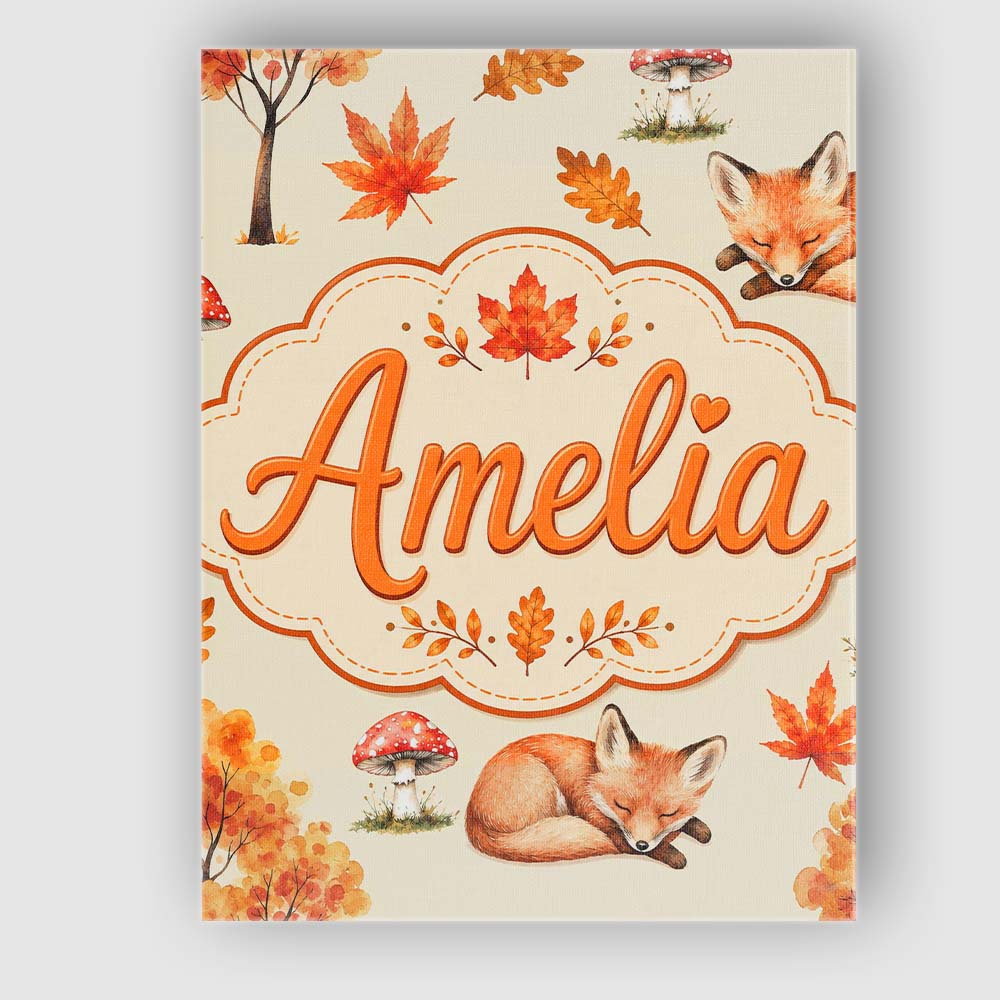 Personalised Name Cute Autumn Fox Leaves Custom  Unique Gift Idea Elegant Feature Canvas Wall Art Print Decor Picture Ready to Hang