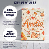 Personalised Name Cute Autumn Fox Leaves Custom  Unique Gift Idea Elegant Feature Canvas Wall Art Print Decor Picture Ready to Hang