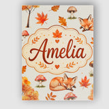 Personalised Name Cute Autumn Fox Leaves Custom  Unique Gift Idea Elegant Feature Canvas Wall Art Print Decor Picture Ready to Hang