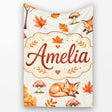 Cute Autumn Fox Leaves Mushrooms Watercolor Beige Seamless Pattern  Personalised Custom Name Super Soft Fleece Blanket Bed Sofa Throw