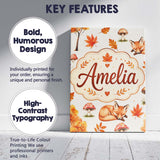 Personalised Name Cute Autumn Fox Leaves Custom  Unique Gift Idea Elegant Feature Canvas Wall Art Print Decor Picture Ready to Hang