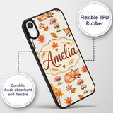 Cute Autumn Fox Leaves Mushrooms Watercolor Beige Custom Name Protective Phone Case Mobile Cover Durable Everyday Smartphone Shock Resistant