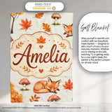 Cute Autumn Fox Leaves Mushrooms Watercolor Beige Seamless Pattern  Personalised Custom Name Super Soft Fleece Blanket Bed Sofa Throw